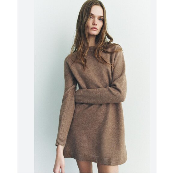 Zara Womens Sweater Dress S Small Brown Knit Oversized Wool Blend 5536/148 NWT - Picture 1 of 13